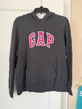 Women’s GAP Charcoal Gray Hoodie with Pink Logo Size L